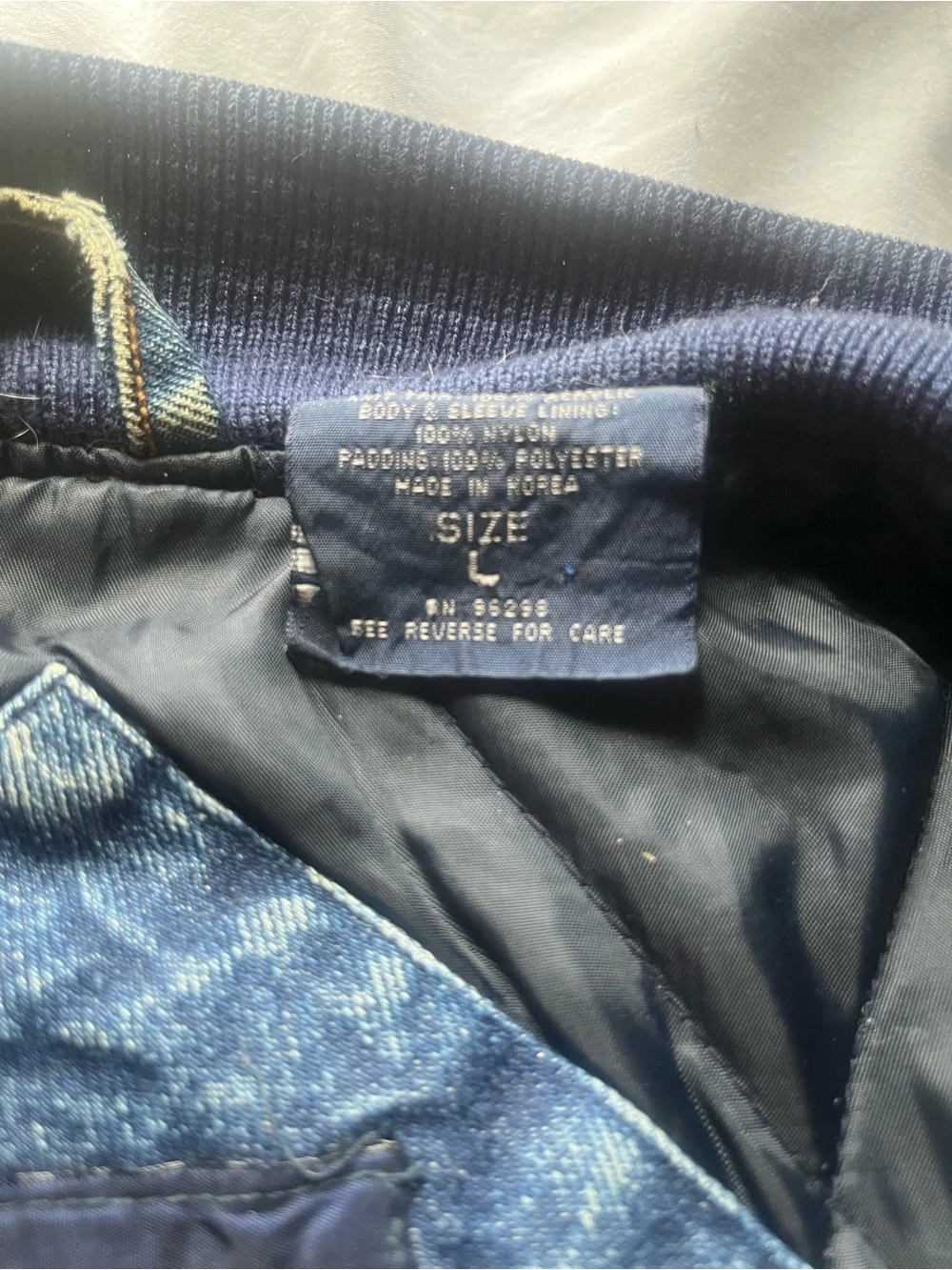 Men's Denim & Cream Varsity Bomber Jacket